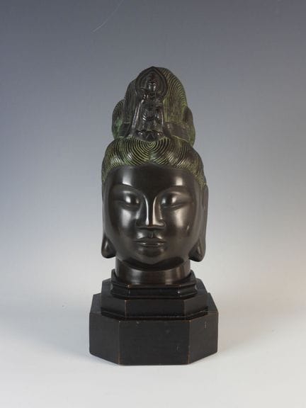 KOPF DES AVALOKITESHVARA aus Bronze mit brauner Pa