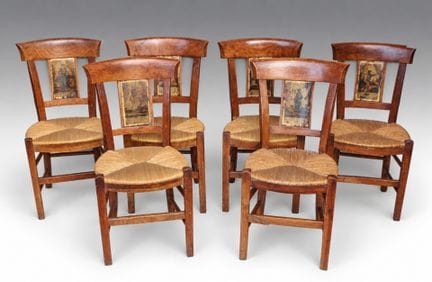 SEIS SILLAS DE PAJA de madera natural; el respaldo