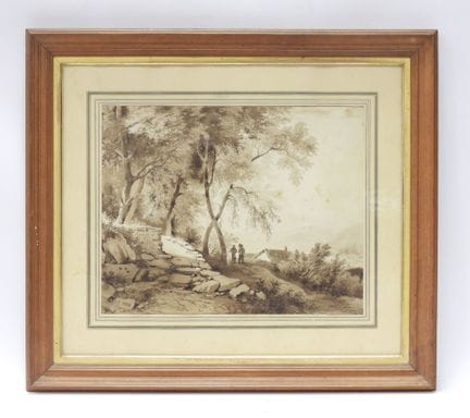 Escuela del siglo XIX. El paseo por el bosque. Lav