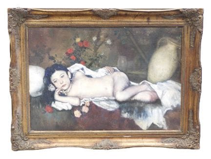 Tonino MANNA (1952). Joven tumbada. Óleo sobre lie