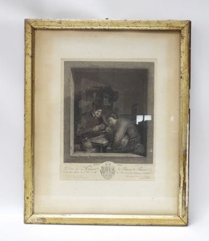Adriaen VAN OSTADE, según. Buenos amigos. Grabado 