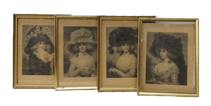 Las elegantes. Conjunto de cuatro grabados. 23,5 x