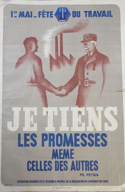 CARTELES. VICHY PROPAGANDE: "1er Mai, je tiens mes