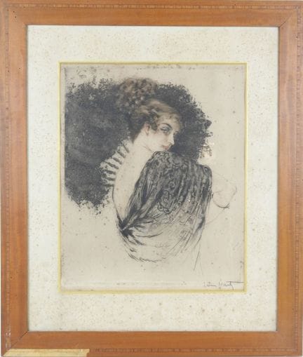 Louis ICART (1888-1950). Portrait de femme. Aquati