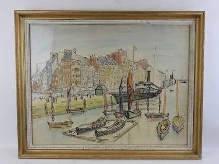 École FRANCAISE du XXème siècle : Vue de port. Aqu