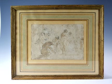 Ecole ITALIENNE vers 1700: Scène d'offrande. Lavis