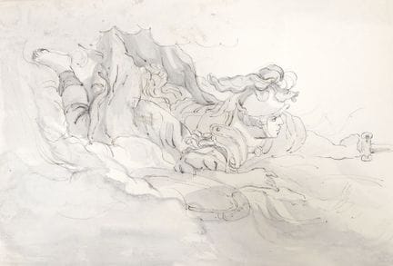 Ares, dios de la guerra. Dibujo a pluma y aguada d