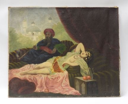 Couple oriental. Huile sur toile. Non signé. 50 x 