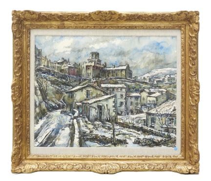 MARTIN (XXe).  Paysage de neige. Dessin aquarellé.