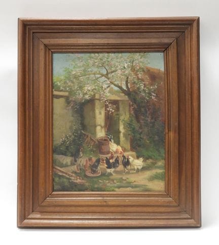 Le poulailler. Huile sur toile. 40 x 32 cm. Trous 