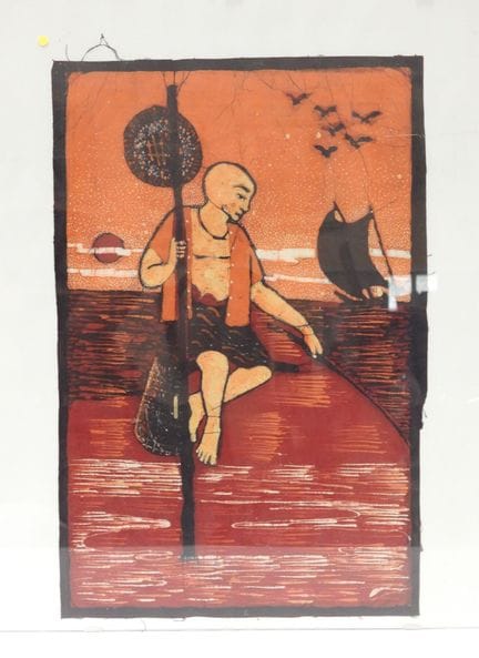 Regreso de la pesca al atardecer. Tejido. 44 x 28,