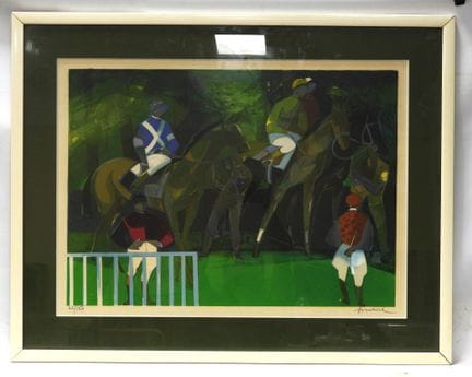 Camille HILAIRE (1916-2004). Les jockeys. Lithogra