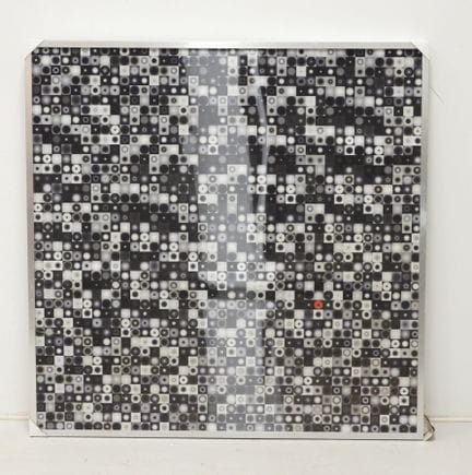 OP ART (arte óptico): cuadrados y puntos negros, g