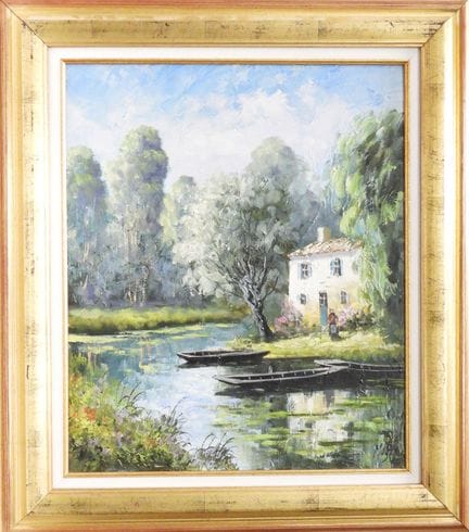 Robert MOGISSE (1933): Paisaje con lago y barca. Ó