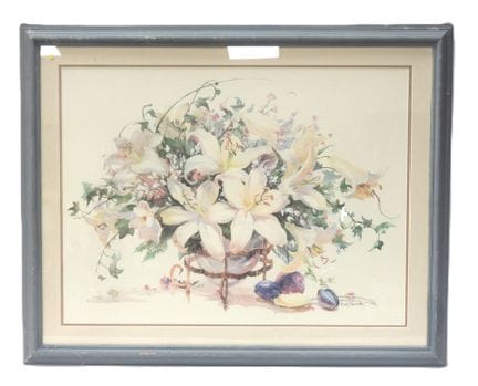 Ruth BADERIAN (1927). Bouquet de lys. Aquarelle. S