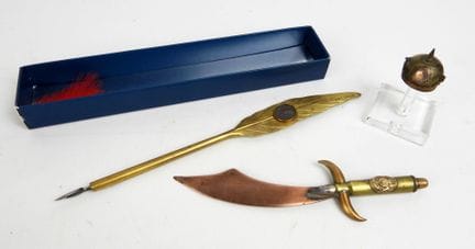 TRENCH CRAFTS. Letter opener, pen holder with a Jo