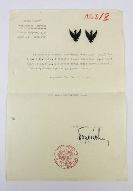 POLEN. Ernennungsurkunde von 1944 zum Offizier der