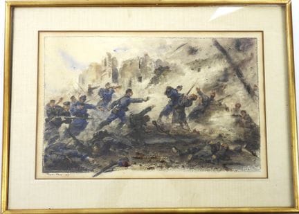 素描。莱昂·雷尼-梅尔（1893-1984）。《迪克斯穆德的海军步兵》，水彩与水粉画，SBG藏，作于