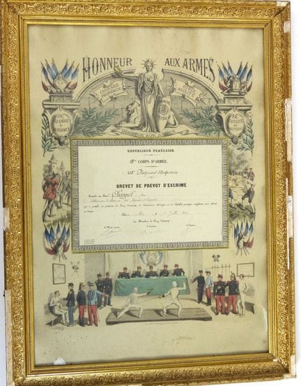 DOCUMENTO. Grande brevetto di Prévôt di scherma co