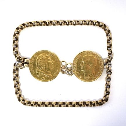 Pulsera de dos hileras con eslabones calados de or