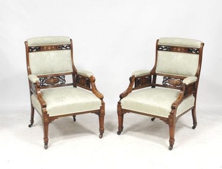 Par de sillones de palisandro con marquetería de m