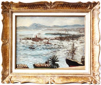 安德烈·汉堡（1909-1999）
阿尔及尔港。
油画，绘于压纹纸上，并粘贴于画板上
左下角有签名及