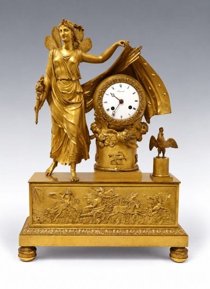 Pendule en bronze ciselé et doré, le mouvement ins