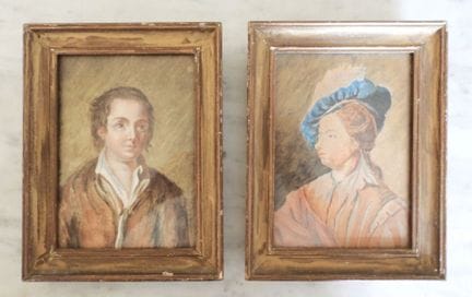 TWO MINIATURES depicting figures. Watercolors on p