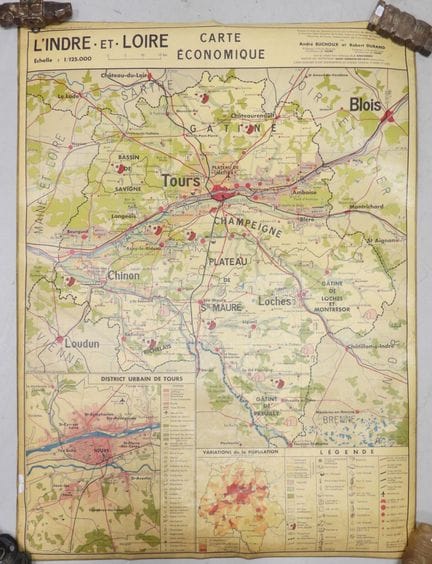 EDUCATIONAL MAP, Departmental Map of France No. 37