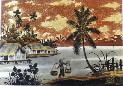 VIETNAMESISCHE SCHULE. Schwarzer und roter Lack au