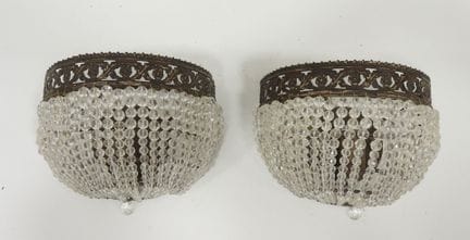 Pair of metal wall sconces with pendants, decorate