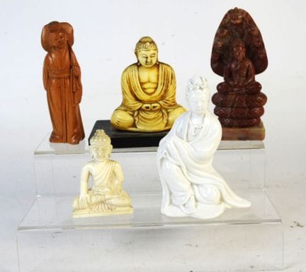 CHINA: 3 Shiva-Figuren aus Holz und Kunstharz.  Hö