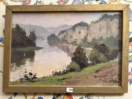 多尔多涅河谷。木板油画。右下角署名“A. Dupont？”。21x30厘米