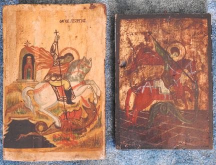A pair of icons, one of which is an old one depict