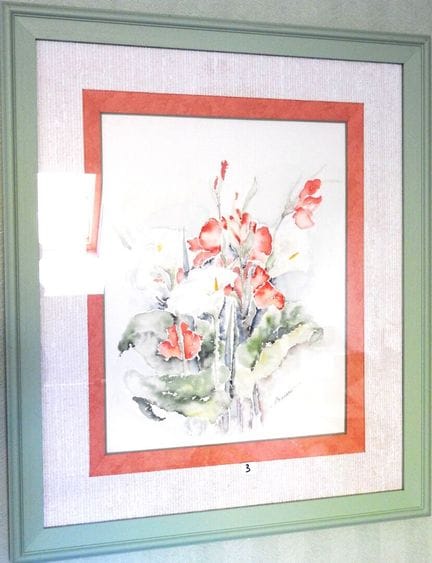 Items on the landing include: 5 framed prints, inc
