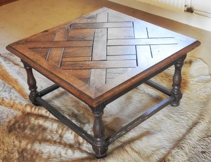 Coffee table with a Versailles-style oak parquet t