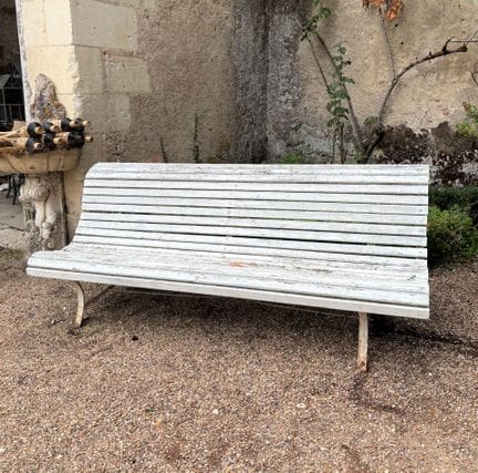 BANC DE JARDIN en lattes de bois et piétement en f