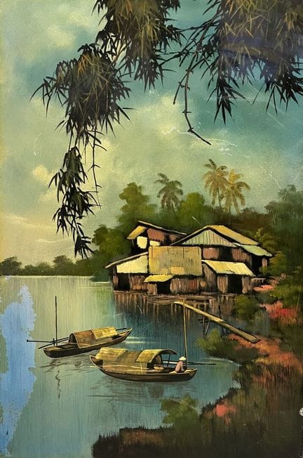 越南
河流风光
漆板画
60 x 40 厘米
（有较大缺损，开裂）