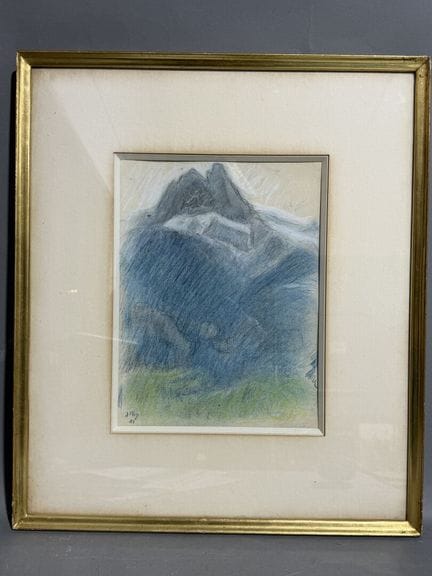 让·普伊（1876-1960）
《萨兰什的山，傍晚》，1948年
纸本粉彩
左下角签名、注明日期
画