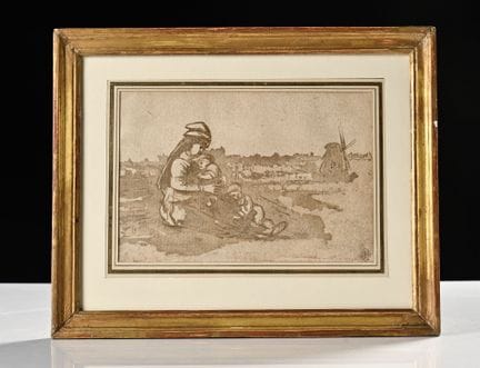 Frau mit Kind vor einer Mühle
Tuschezeichnung
18. 