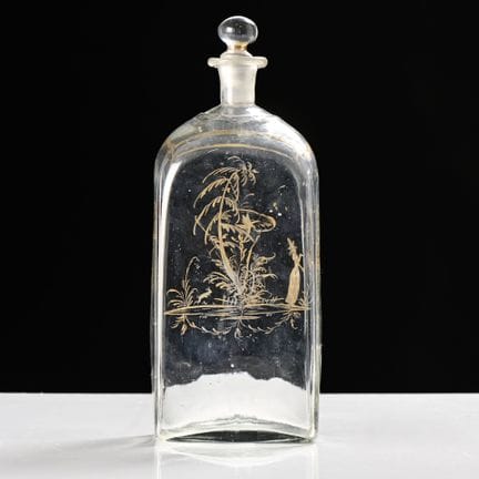Flasche aus mundgeblasenem Glas mit vergoldetem Ch