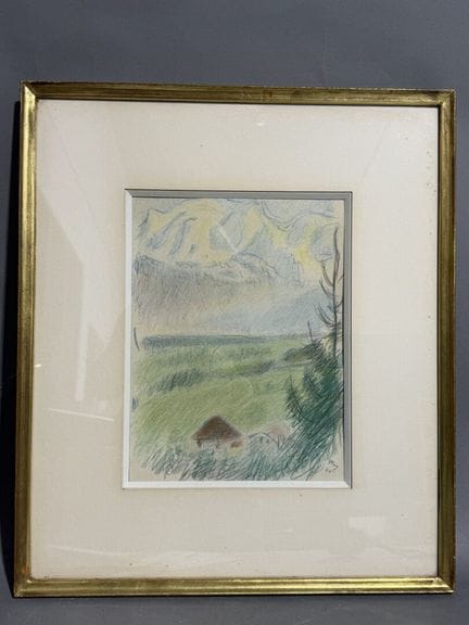 让·普伊（1876-1960）
《萨兰什的阳光下的山》，1948年
纸本粉彩
左下角签名并注明日期
