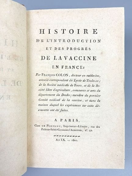 [Medicina] COLON (François). Historia de la introd