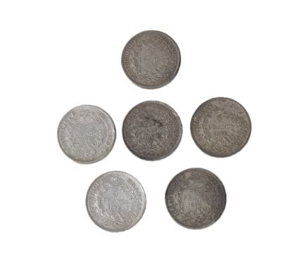 6 x 5 FRANCHI tipo Ercole in argento. 
A 1873 (3),