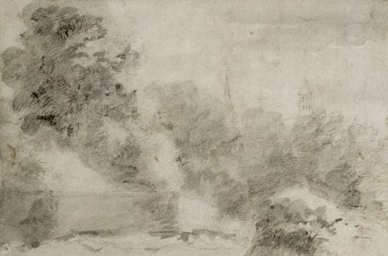 École Française du XIXe siècle.
Paysage avec Églis