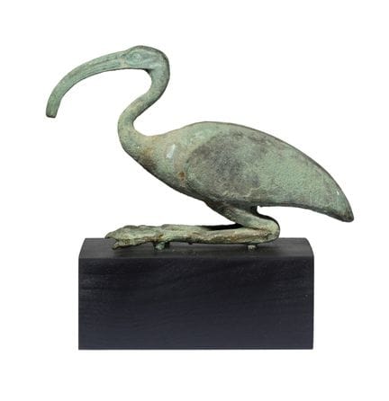 Estatuilla de Thot Ibis en bronce con pátina verde