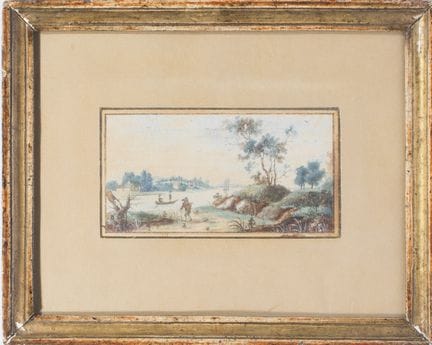 École du XIXe siècle. 
Paysage animé au bord de ri