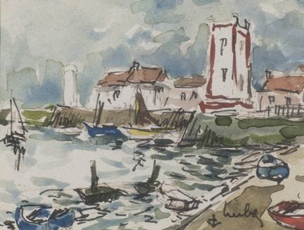 Fernand HERBO (1905-1995).
Litorale con barche e f