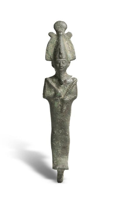 Estatuilla de Osiris en bronce con pátina verde, d