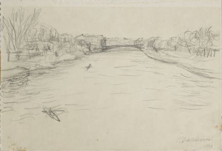 Enzo FARAONI (1920-2017).
Paysage. 
Fusain. Signé 